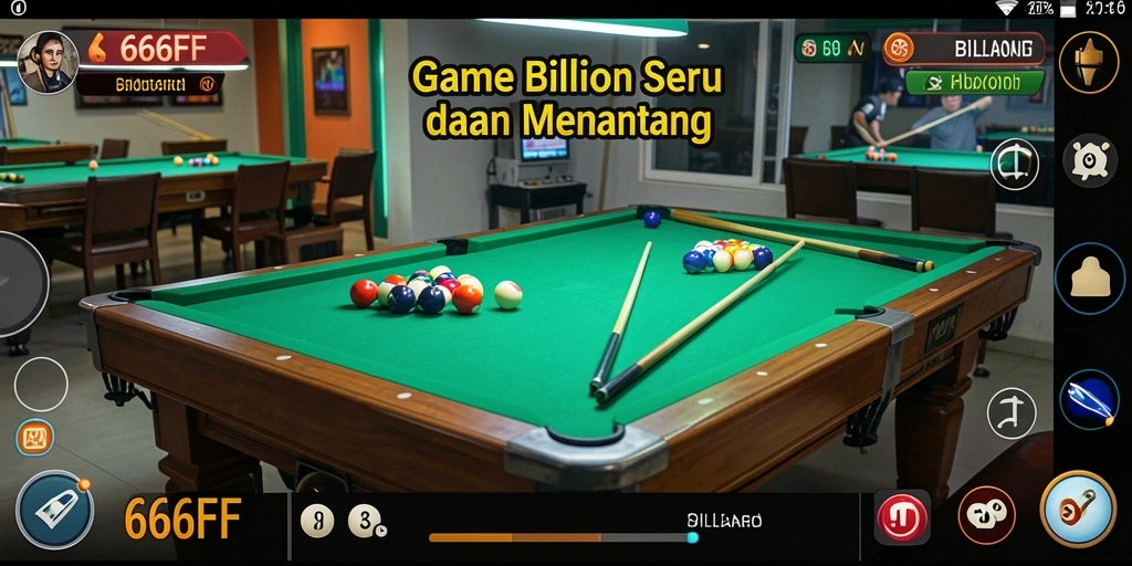 Tampilan antarmuka Billiard yang menarik dan interaktif.
