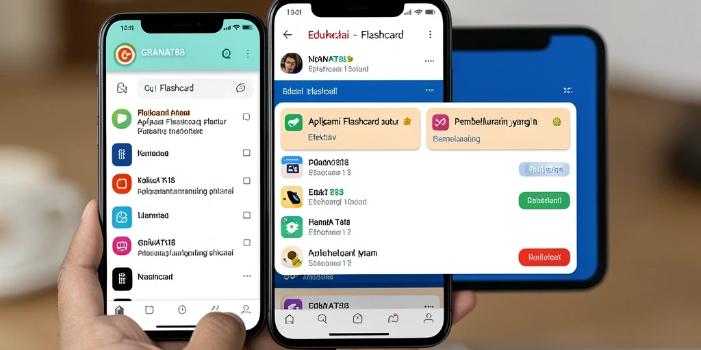 Tampilan antarmuka interaktif aplikasi Flashcard GRANAT88.